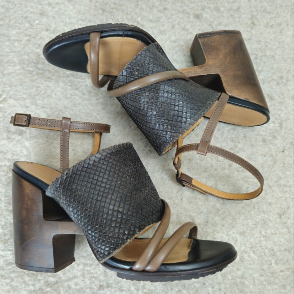 Ellen Verbeek Wood Cutout Block Brown Snakeprint Heels Size 37